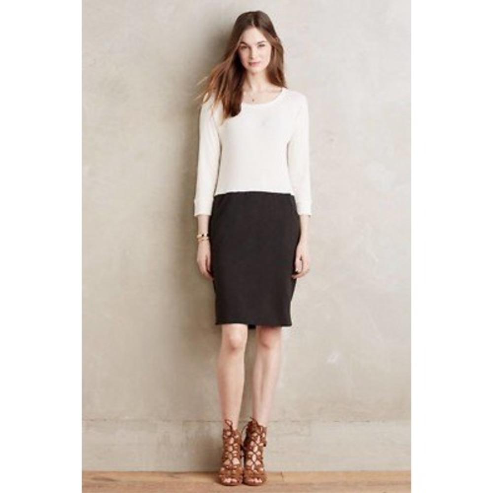 Amadi Anthropologie Colorblock Shift Ribbed‎ Knit Dress White Black XS Pocketed